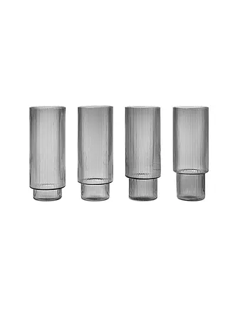 FERM LIVING | Longdrink Glas 4-er Set RIPPLE Smoked Grey | 